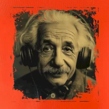 Albert Einstein so slúchadlami Albert Einstein so slúchadlami