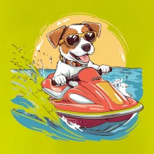 Jack russell teriér na vodnom skútri