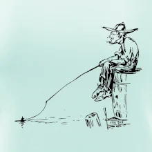 Kreslený rybár na pni