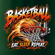 Basketbalový kôš s loptou eat sleep repeat