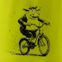 Tučná krava na bicykli