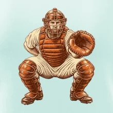 Baseballový catcher retro rytina