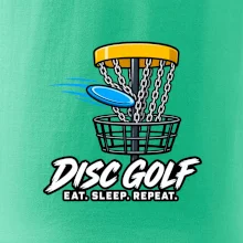 Discgolfový kôš s letiacim diskom eat sleep repeat
