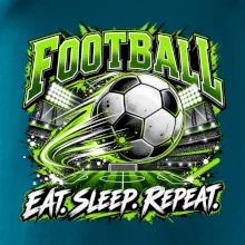 Futbalová lopta a štadión eat sleep repeat