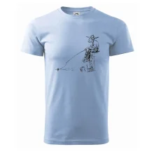 Kreslený rybár na pni