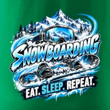 Snowboard s horským sněhem eat sleep repeat