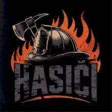 Nápis Hasiči, helma a oheň Nápis Hasiči, helma a oheň
