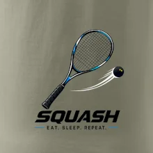 Squashová raketa a černý míček eat sleep repeat