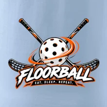 Florbalové hokejky s dierkovanou loptičkou eat sleep repeat