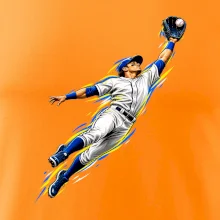 Baseballový polař chytá míček ve výskoku