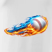 Letící baseballový míček v plamenech