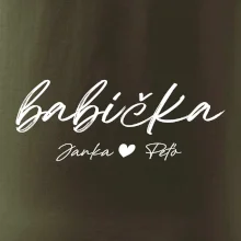 Babička Tričko s menami detí písacie písmo