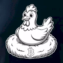 Kurča sediace na bitcoinovom hniezde