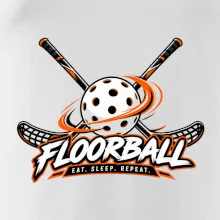 Florbalové hokejky s dierkovanou loptičkou eat sleep repeat