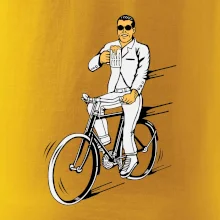 Gentleman na bicykli s pivom