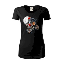 Kreslený vlk na motorke