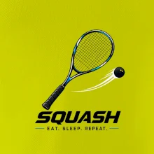 Squashová raketa a černý míček eat sleep repeat