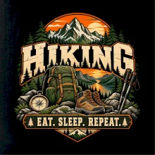 Turistický batoh v horách eat sleep repeat