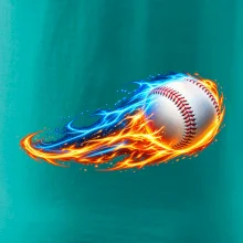 Letící baseballový míček v plamenech