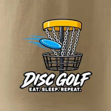 Discgolfový kôš s letiacim diskom eat sleep repeat