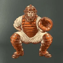 Baseballový catcher retro rytina