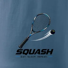 Squashová raketa a černý míček eat sleep repeat