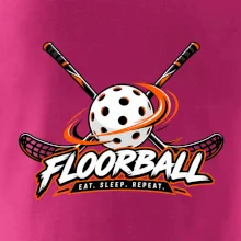 Florbalové hokejky s dierkovanou loptičkou eat sleep repeat