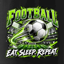 Futbalová lopta a štadión eat sleep repeat