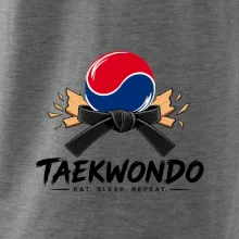 Taekwondo pás a rozlomená deska eat sleep repeat
