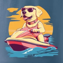 Zlatý retriever na vodnom skútri