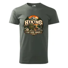 Turistický batoh v horách eat sleep repeat