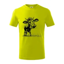 Čiernobiela karikatúra krava stojaca