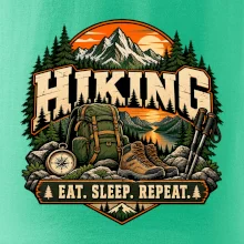 Turistický batoh v horách eat sleep repeat