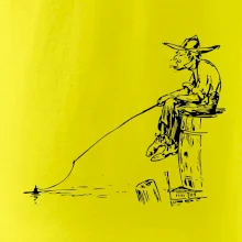 Kreslený rybár na pni