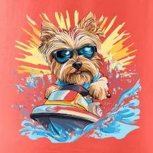 Yorkšírsky teriér na vodnom skútri