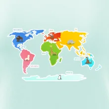 Svetové kontinenty s názvami a zvieratkami