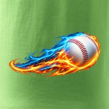 Letící baseballový míček v plamenech