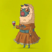 Alpaka s vínom žena