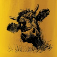 Čiernobiela karikatúra čierna krava hlava