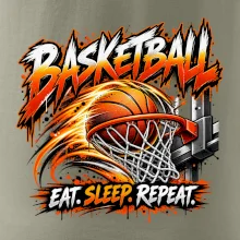 Basketbalový kôš s loptou eat sleep repeat