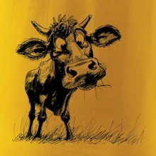 Čiernobiela karikatúra krava stojaca