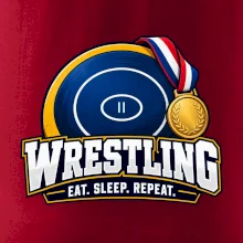 Zápasnická žíněnka se zlatou medailí eat sleep wrestling  repeat