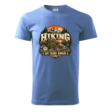 Turistický batoh v horách eat sleep repeat