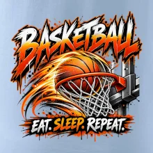 Basketbalový kôš s loptou eat sleep repeat