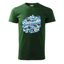 Snowboard s horským sněhem eat sleep repeat