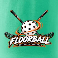 Florbalové hokejky s dierkovanou loptičkou eat sleep repeat