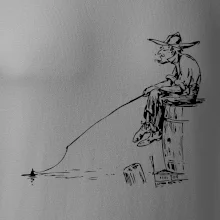 Kreslený rybár na pni