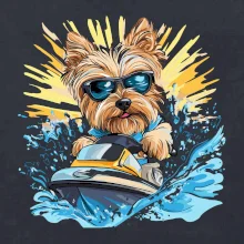 Yorkšírsky teriér na vodnom skútri