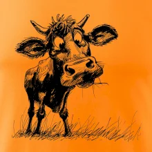 Čiernobiela karikatúra krava stojaca