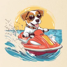 Jack russell teriér na vodnom skútri